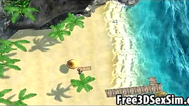 Sexy 3D ebony babe gets fucked on the beach