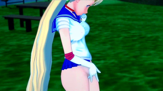 Sailor Moon masturbating in the park at night. Uncensored Hentai.