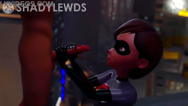 Helen Parr Rooftop Handjob (Grey Suit)