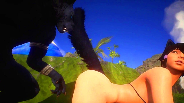 (3d Wild Life gameplay) Fox Girl 18+ plays with her wolf friend