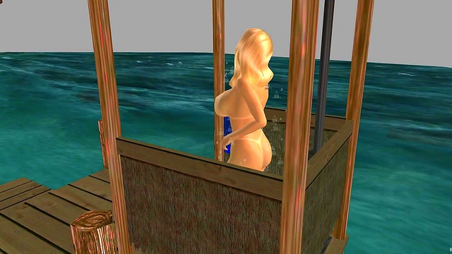 Beach Shower Masturbation: Naked Babe Toys Her Soaked Pussy Outdoors