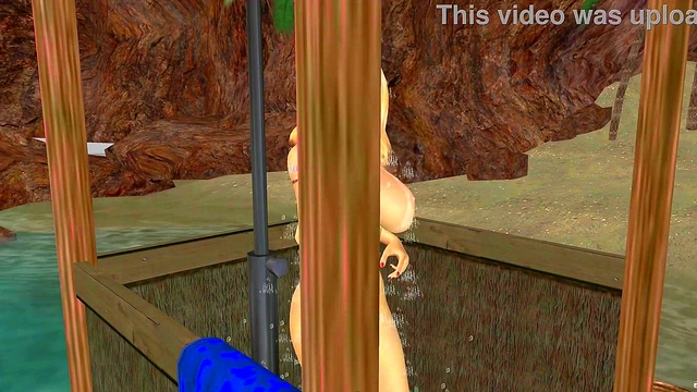 Beach Shower Masturbation: Naked Babe Toys Her Soaked Pussy Outdoors