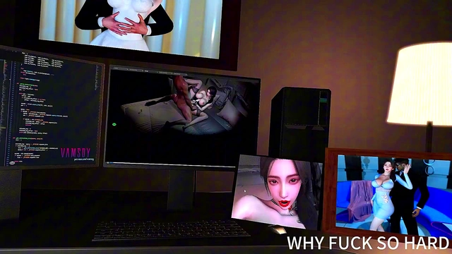 3D big boobs wife cheating with BBC in her bedroom