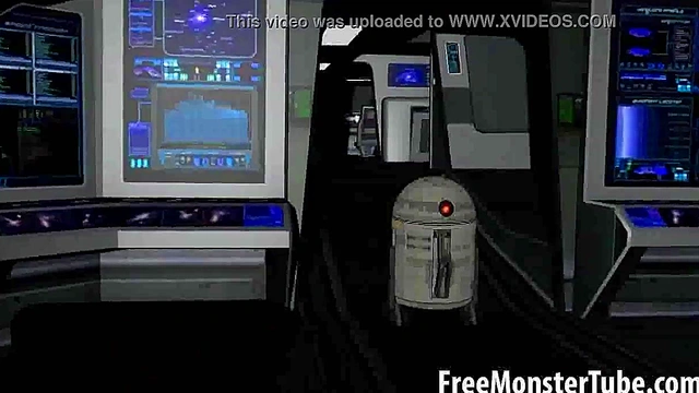 3D cartoon brunette babe getting toyed by R2D2