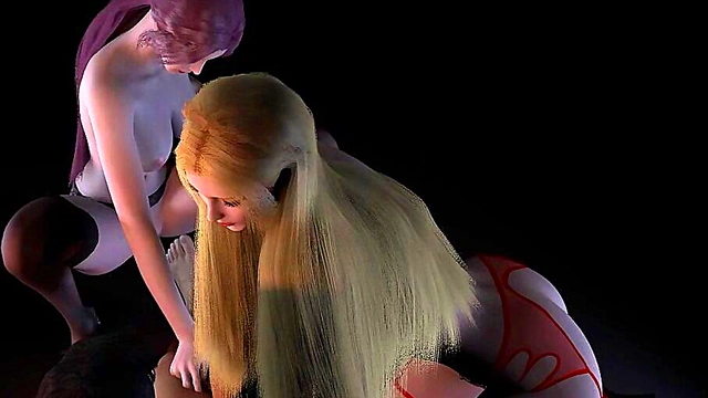 3D threesome sex with two super cute slut