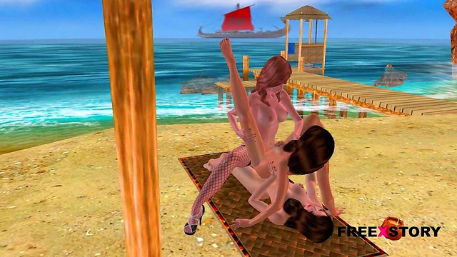 Animated 3d porn video of three cute girls having lesbian sex in two different positions