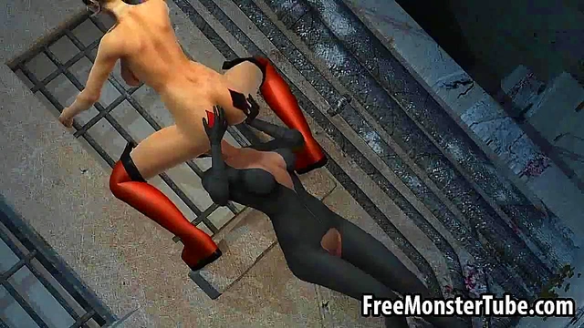 3D lesbian Harley Quinn gets eaten out outdoors