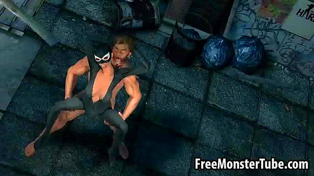 3D Catwoman getting fucked outdoors by Wolverine