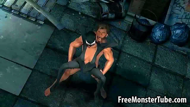 3D Catwoman getting fucked outdoors by Wolverine