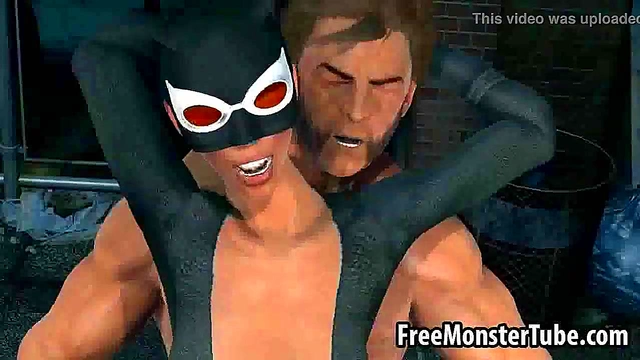 3D Catwoman getting fucked outdoors by Wolverine
