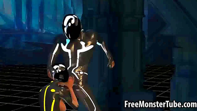3D cartoon Tron babe sucks cock and gets fucked