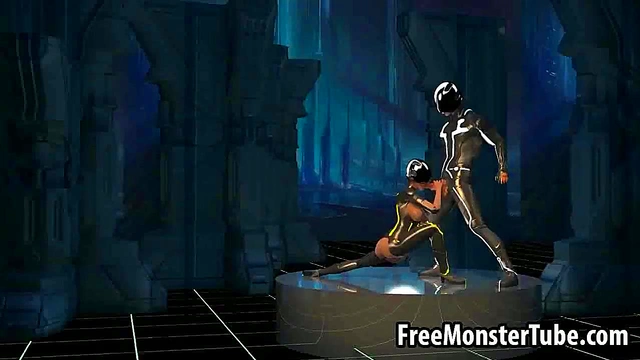 3D cartoon Tron babe sucks cock and gets fucked