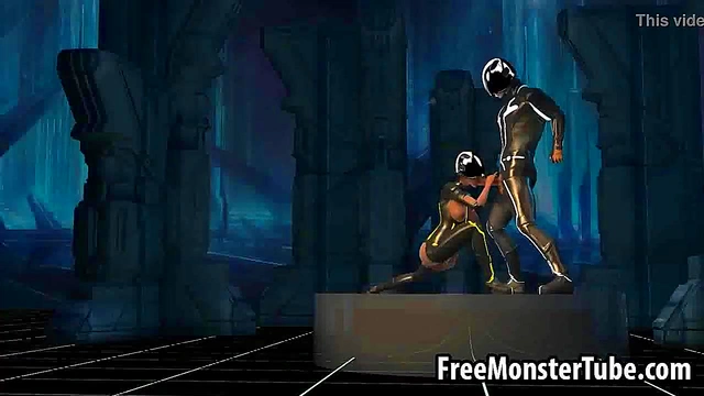 3D cartoon Tron babe sucks cock and gets fucked