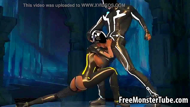 3D cartoon Tron babe sucks cock and gets fucked