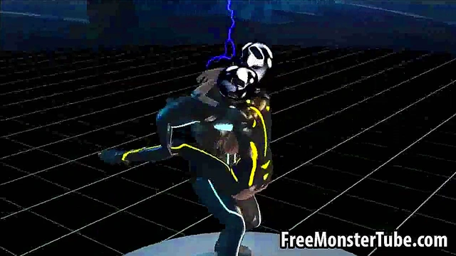Sexy 3D cartoon Tron babe sucks cock and gets fucked