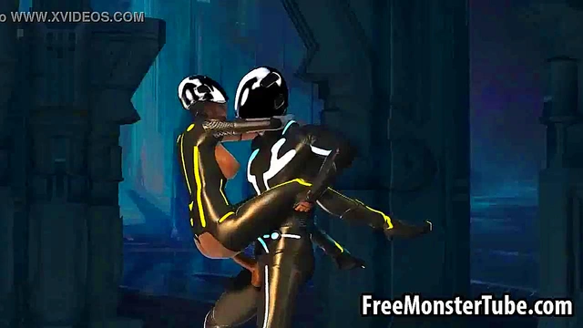 Sexy 3D cartoon Tron babe sucks cock and gets fucked