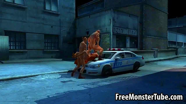 3D cartoon Supergirl getting double teamed outdoors