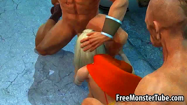 3D cartoon Supergirl getting double teamed outdoors