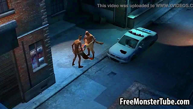 3D cartoon Supergirl getting double teamed outdoors