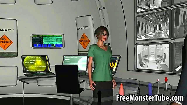 Geeky 3D cartoon brunette babe toying her pussy