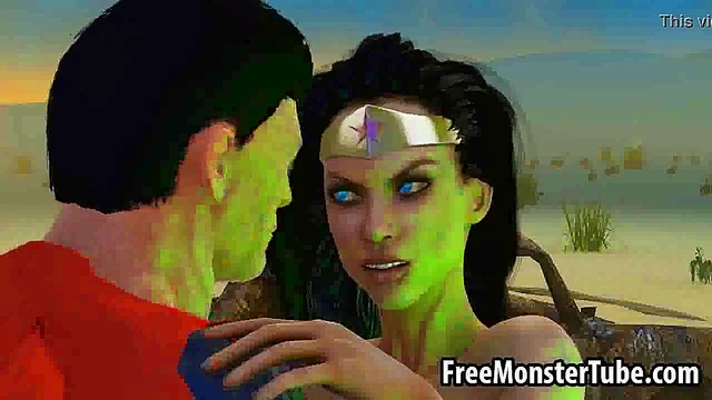 3D Wonder Woman sucking on Superman's hard cock