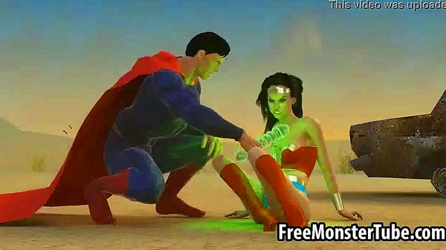3D Wonder Woman sucking on Superman's hard cock