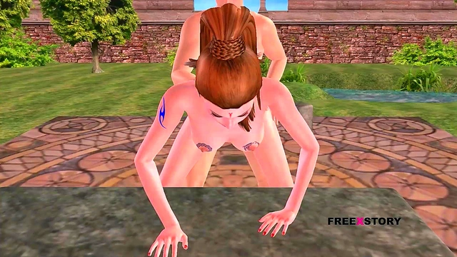 Animated 3d porn video - A cute breasted girl getting fucked from behind in the Garden