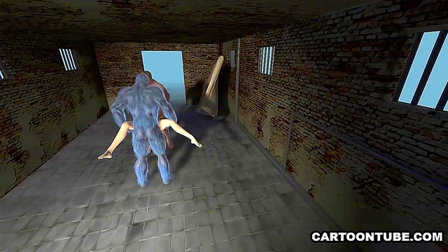 Busty 3D cartoon babe gets double teamed in a jail cell