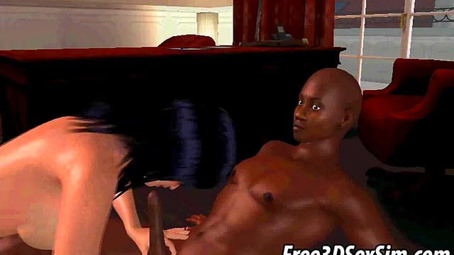 Tasty 3D brunette having interracial group sex