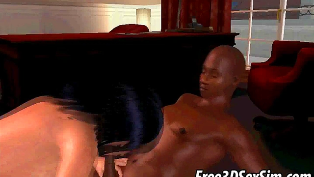 Tasty 3D brunette having interracial group sex