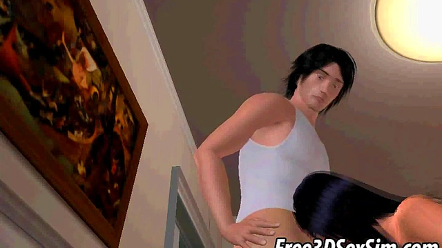 Tasty 3D brunette having interracial group sex