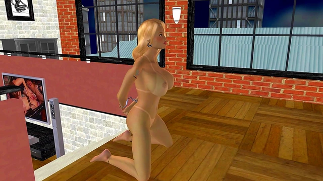 3D Animation Porn Video of a Beautiful big breasted girl masturbating with toy