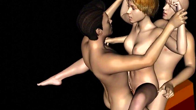 3d animation of kinky MMF Threesome on machine