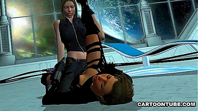 Foxy 3D cartoon lesbian vixen gets licked and scissored