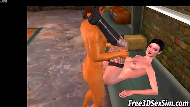 Tasty 3D brunette babe in fishnets getting fucked