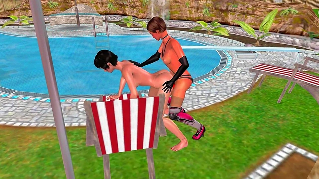 Animated 3D Sex - Cute Lesbian girl ducking another girl from behind