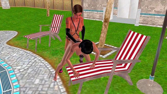 Animated 3D Sex - Cute Lesbian girl ducking another girl from behind
