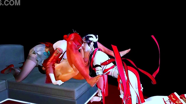 Threesome with two bigboobs princess - 3D Animation 245