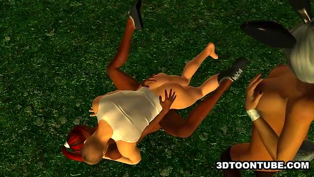 Two bi 3D babes lick each other and share a cock