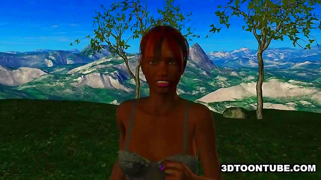 Two bi 3D babes lick each other and share a cock