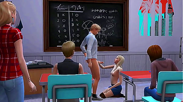 Shy guy fucks hot teacher in the classroom - sims 4 - 3D animation