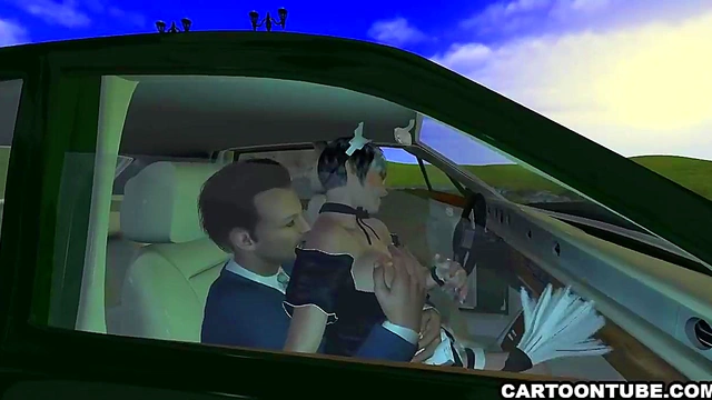 Busty 3D cartoon maid getting fingered and fucked