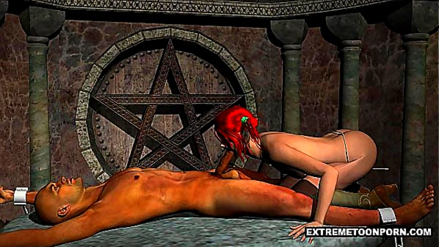 Tied Up Stud Gets Sucked off by a 3D Redhead