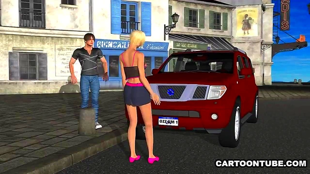 Short haired 3D cartoon babe sucks and fucks outdoors