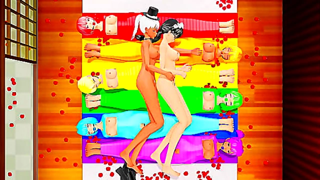 Wrapped In Lesbian Pride (Yuri Bondage Sex) - 3D MMD