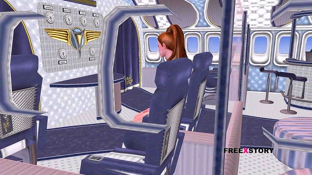A Cute Girl in the Airplane and Fingering her both Pussy and Ass holes - 3D Animated