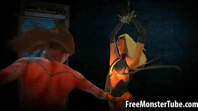 Tied up 3D cartoon lesbian babe getting whipped