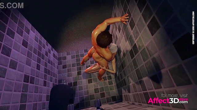 Muscle guy fucking a big tits futa babe in the shower in a 3d porn animation