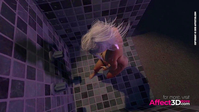 Muscle guy fucking a big tits futa babe in the shower in a 3d porn animation