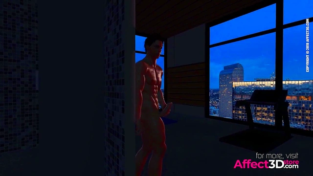 Muscle guy fucking a big tits futa babe in the shower in a 3d porn animation